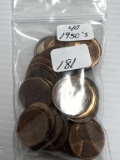 40-1950's Lincoln Wheat Cents - Mixed Date and Mint Marks - Average Circulated Condition