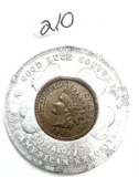 1901 Indian Head Cent Encasement Pan-American Exposition Lucky Penny Pocket Piece