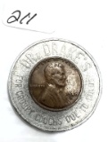 1950D Lincoln Wheat Cent Encased Dr. Drakes For Croupy Coughs Due to Colds/Glessco For Adults Cough