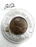 1948 Lincoln Wheat Cent Encased Miller Chevrolet Auto Co. 805 Coml St. Atchison, Kans. / Keep Me and