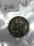 1943P Silver Jefferson Nickel 40% Silver - VF/XF Counterstamped w/Cross Both Obv. and Rev.