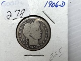 1906D Barber Quarter Dollar - G+