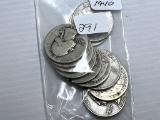 11-1940's P, S, &D Mint Washington Quarter Dollars- VG To VF