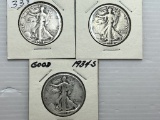 1934P, D, &S Walking Liberty Half Dollar - G/VG