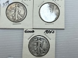 1934P, D, &S Walking Liberty Half Dollar - G/VG