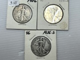 1936P, D, &S Walking Liberty Half Dollar - G/VG+