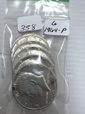 6-1964 Kennedy Half Dollars - AU/BU - 90% Silver