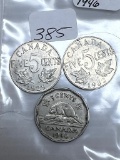 1929,1932 and1946 Canadian Nickels - Average Circulated Condition