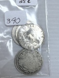 6-Canadian Quarter Dollars, Three Clad mad Three Silver - Average Circulated Condition