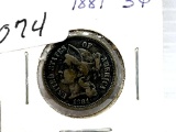 1881 Three Cent Nickel - VG+