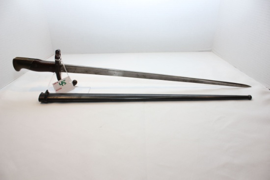 French Model 1874 Epee Bayonet w/Metal Scabbard; Inscription on Top of Blade; Dated 1877; 20-1/2" Bl
