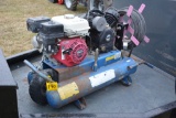 Puma Gas Powered 2 Cylinder Air Compressor, 2 Tank Wheel Borrow Style, 5.5hp Honda Engine, Hose Reel