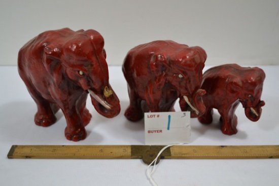 3 - Red Composite Japanese Elephants; One Missing Trunk