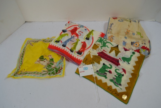 Group of Vintage Hankies; Circus Themed