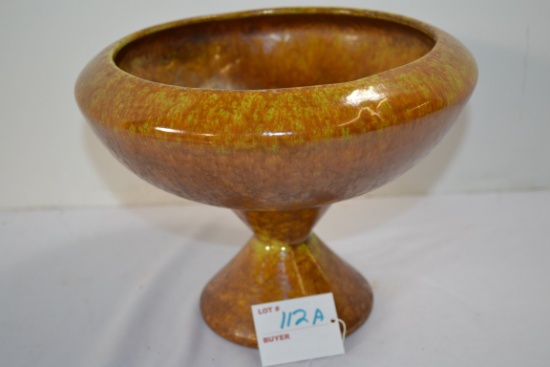 Vintage Haeger Art Deco Pedestal Compote Fruit Bowl w/Honey Brown Drip Glaze; 7"x9"