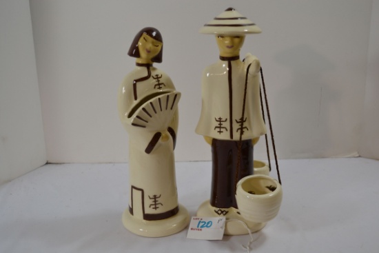 Pair of Vintage 12" Chinese Figurines; Possible Chopstick Holder and Condiments; Made in Hollywood,