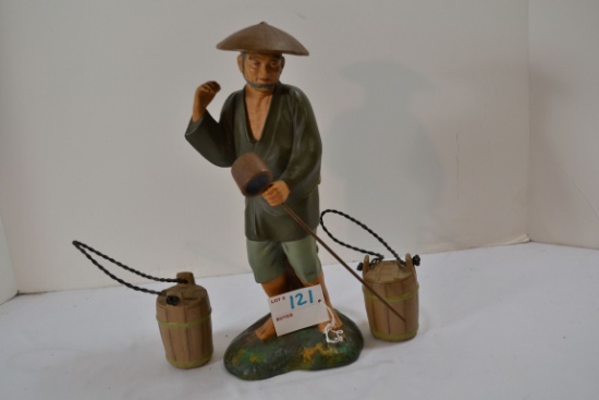 Vintage 12" Hakata Figurine "Man Carrying Buckets"; Missing Carrying Staff