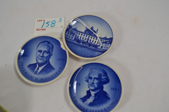 3 - 3" Flow Blue Roosevelt (Chip on Rim), Jefferson, Fredenborg; By Denmark