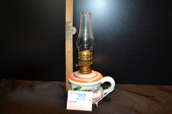 Handpainted Mini Finger Lamp w/Milk Glass Base