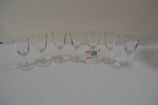 Set of 7 Antique Cordial Glasses; 3-1/4" Tall; One Has Been Repaired