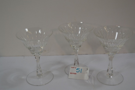 Group of 3 Vintage Stemmed Crystal Wine Glasses; 5" Tall