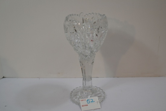 Cut Crystal Stemmed Vase in "Pinwheel" Pattern; 9"; Small Chip in Stem