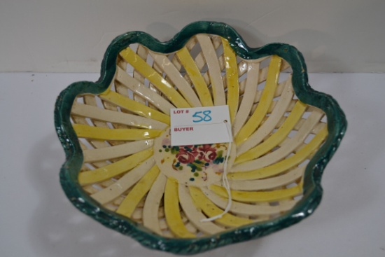 Handmade Handpainted Lattice Weave Basket Dish w/Flower Pattern; Made in Italy