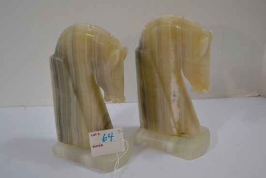 Pair of Mid 20th Century Carved Stone Horse Head Bookends; 8-1/2"x4-1/2"