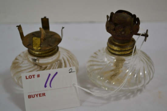 Pair of Vintage Mini Oil Lamps; Swirl Pattern; No Chimneys; 3" High