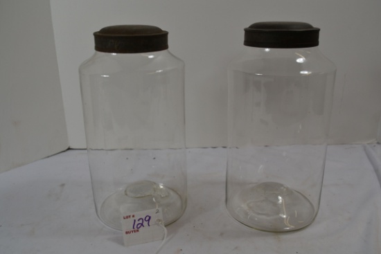 Pair of Vintage Half Gallon Hand Blown Storage Jars w/Tin Lids; Note lot number in photo should be 1