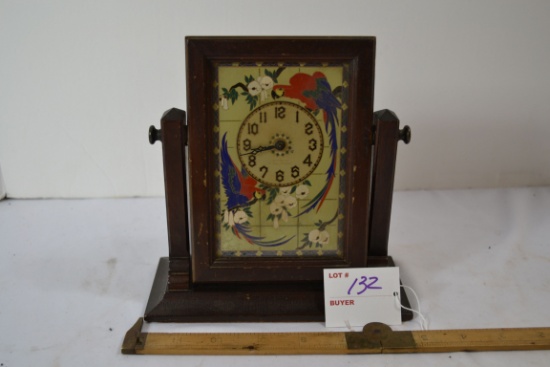 Vintage Walnut Picture Frame Desk Clock; New Haven; 12-Day Jeweled