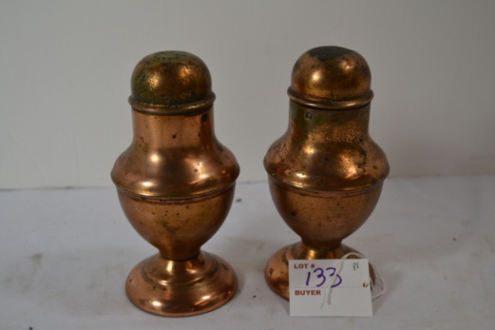 Pair of Vintage Copper Salt and Pepper Shakers; 6"