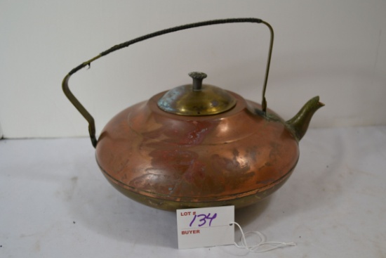 Vintage Brass and Copper Tea Kettle