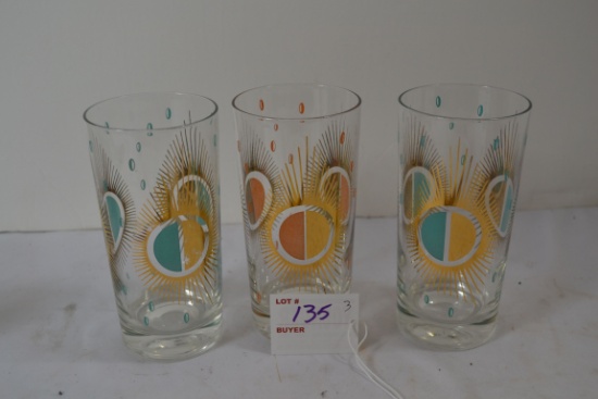 3 Mid-Century "Fred Preas" Atomic Starburst Drinking Glasses