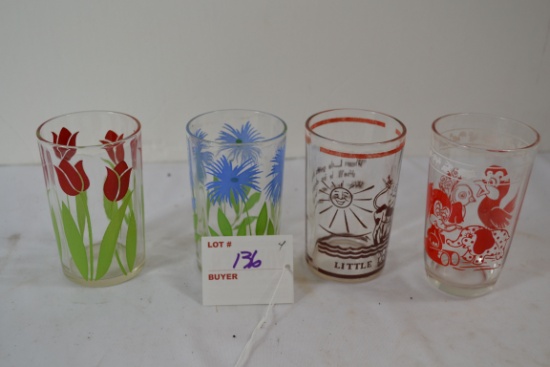 4 Assorted Vintage 1960s Swanky Swig Juice Glasses