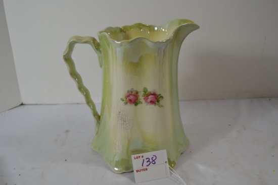 Vintage W.S. George Radisson Floral/Green Luster 8" Pitcher