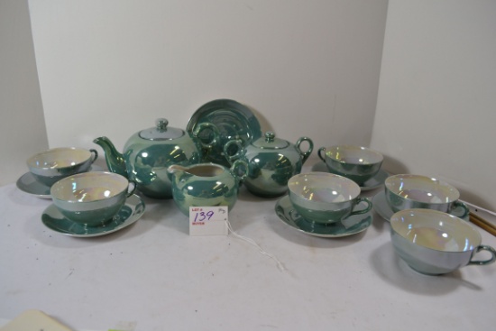 Vintage Green Luster Ceramic Porcelain Tea Set; Made in Japan