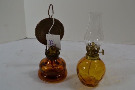 Vintage Mini Amber Coin Dot Oil Lamp and Amber Patio Lamp w/Reflector; Note lot number in photo shou