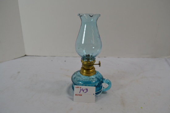 Vintage Mini Light Blue Finger Lamp; 7"; Note lot number in photo should be 143a, not 143.