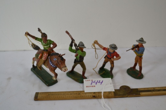 Group of Vintage Elastolin Composition Cowboy and Indian Figures; Made in Germany