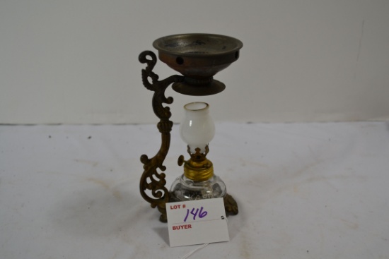 Vintage Mini 1800s Vapo Cresolene Kerosene Oil Lamp w/Brass Stand; Not lot number in photo should be