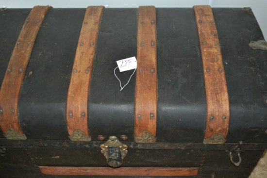 Vintage Wood and Metal Trunk w/Metal Accents and Tray; Signed Oct. 29, 1900, Barnard, MO