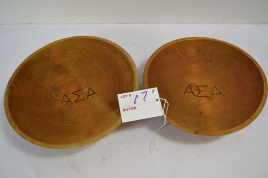 Pair of Vintage Handturned Wood Bowls "Alpha Sigma Alpha"