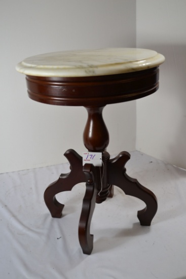 Cherry Plant Stand/Side Table w/Marble Top; 14"x18" Tall