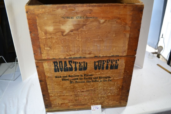 Vintage Roasted Coffee Wood Crate w/Paper Label