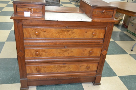 Walnut and Burl Front Dresser w/Marble Top