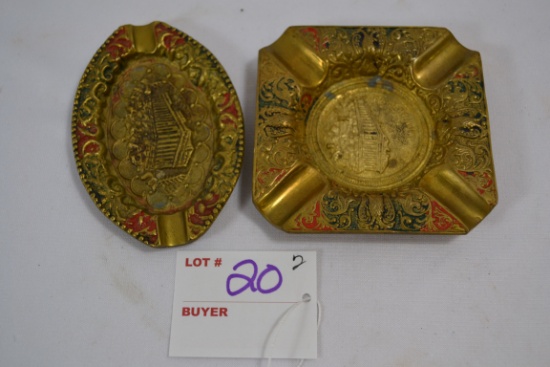 Pair of Brass Souvenir Ashtrays "Parthenon"; 3-1/2" by 4"