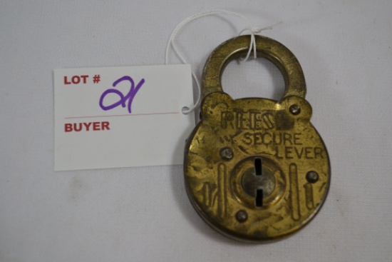 Vintage "Reese" Secure Lever Padlock; No Key