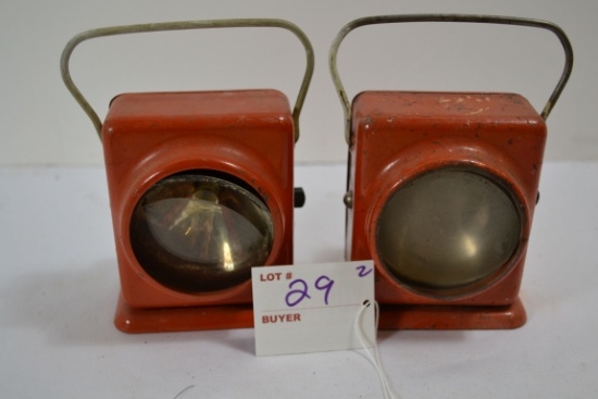 Pair of Vintage Hand Held Battery-Operated Flashlight Lanterns; All Metal