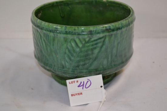 Vintage Haeger Planter w/Green Glaze and Leaf Pattern; 7"x4"